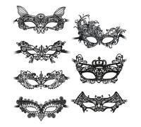 SYEYCW 7 Pezzi Maschera Carnevale, Maschera di Pizzo Maschera Sexy per Donna, Mascherata Veneziana Donna Pizzo, Maschera Carnevale Nera per Halloween, Carnevale, Cosplay, Feste, Gotico, Costume Party