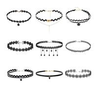 SYEYCW 9 Pezzi Chocker, Gotiche Stili Diversi Girocollo con Lunghezza Regolabile, Choker in Velluto Adatte per Donne e Ragazze, Pizzo Girocollo Collane Set, Ornamenti Moda per Varie Occasioni