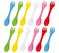 SYEYCW Spork - Set di 12 forchette in plastica, posate da campeggio, portatili e riutilizzabili, leggere e resistenti, per esterni, campeggio, escursioni, viaggi, 6 colori