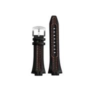 SYFCSEW Compatibile con cinturino in pelle Seiko Sportura serie SNL017 SNA595 029P2/021P1 7L22-0AE0 convesso nero arancione Line 27 x 15 mm, Nero arancio-argento, 27x15mm, Striscia