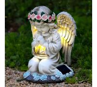 Syfunlv Figure da giardino con angeli solari, luci per tombe, figura di angelo fata a LED, luce solare con angelo della preghiera 6~12 ore, figure decorative da giardino 20,5 cm × 15,5 cm × 14 cm.