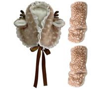 Syglawnd Scaldamuscoli Fuzzy, scaldamuscoli da cervo 2 pezzi e cappello da cervo con nastro e paraorecchie Set di costumi caldi con testa di renna Kawaii per l'inverno