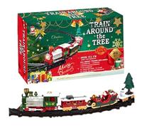 Syglawnd Treno dell'albero di Natale, set del treno dell'albero di Natale con luci e suoni, set sospeso con locomotiva, carrozza, slitta e binari per regali per bambini