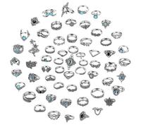 Syglawnd Vintage Rings Set, Rings Set Vintage Silver Knuckle Ring Stackable Alloy Joint Finger for Women 62PCS, Silver Ring for Daily Use