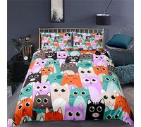 Syhi Qlty Copripiumino una Piazza e Mezza Multicolore Copripiumino Matrimoniale con 2 Federe 50x80 cm, Adorabili ritratti di gatti Set di Biancheria da Letto in 3 Pezzi in Reversibile Stampato V82