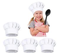 Syhood 4 Cappelli Cuoco Regolabile per Bambini Toque Chef Regolabili Cappellini Chef di Cucina per Bambini dai 3 ai 10 Anni Cucina Cottura Scuola e Ristorante (Bianco)