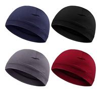 Syhood 4 Pezzi Cappelli da Uomo Cappelli Berretto da Notte in Morbido Cotone Copricapo Multifunzionale con Sottocasco Fodera Elastica per Uomo Donna (Grigio, Rosso Vino, Blu, Nero)