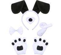 Syhood Set Costumi di Cagnolino per Adulti e Bambini | Fascia con Orecchie + Naso da Cani + Coda da Cani + Zampe da Cani + Papillon | Accessorio per Cosplay di Animali Festa Carnevale(Nero Bianco)