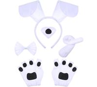 Syhood Set Costumi di Cagnolino per Adulti e Bambini | Fascia con Orecchie + Naso da Cani + Coda da Cani + Zampe da Cani + Papillon | Accessorio per Cosplay di Animali Festa Carnevale(Bianco)