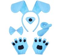 Syhood Set Costumi di Cagnolino per Adulti e Bambini | Fascia con Orecchie + Naso da Cani + Coda da Cani + Zampe da Cani + Papillon | Accessorio per Cosplay di Animali Festa Carnevale(Blu)