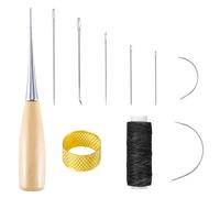 SYHSYC 10 Pezzi Kit ago in Pelle, Set di Kit Pelle Attrezzi Cuoio Compreso Aghi Curvi con Punteruolo di Cucitura, Ditale e Filo Cerato Per Lavorzione Pelle Borse Tappetti Vestiti Cucire E Riparare