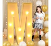 Syibelters Lettera M gigante con luce a LED, 120 cm, con mosaico e luci a LED, per San Valentino, compleanno, Natale, Capodanno