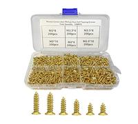 SyiXute 1200 Pezzi Viti Autofilettanti Piccole,M2/M2,5 Piccole Viti per Legno,6mm/8mm/10mm Vite a Testa Piatta Croce Autofilettante per Attrezzature Ufficio Mobili (Oro)