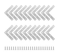 SyiXute 20 Pezzi Staffe Angolari in Acciaio Inox,Staffa Angolare Piatta a Forma di L,Angolo Retto Angolari Staffe con 100 Viti per Riparazione Mensola di Legno Tavolo Sedia,80 * 80 mm