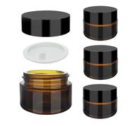 SyiXute 4 Pezzi 15 ml Ambrato Vasetti di Vetro,Riutilizzabile Vasetti di Vetro Cosmetici,Vasetti Creme Vuoti con Tappo a Vite Tappo per Cosmetici Lozioni Crema oli Essenziali