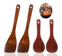 SyiXute 4 Pezzi Spatole in Legno,Spatola Cucina Legno con Manico Lungo per Padelle Antiaderenti (33 cm,21 cm)