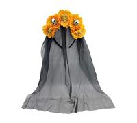 SYJYM - Cerchietto per capelli con teschio e rosa, velo da sposa, fantasma, in rete, accessorio per capelli, festa del giorno dei morti