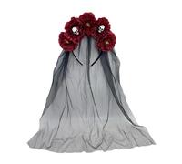 SYJYM - Cerchietto per capelli con teschio e rosa, velo da sposa, fantasma, in rete, accessorio per capelli, festa del giorno dei morti