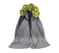 SYJYM - Cerchietto per capelli con teschio e rosa, velo da sposa, fantasma, in rete, accessorio per capelli, festa del giorno dei morti