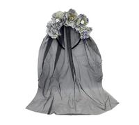 SYJYM - Cerchietto per capelli con teschio e rosa, velo da sposa, fantasma, in rete, accessorio per capelli, festa del giorno dei morti