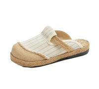 SYJYM Scarpe casual primaverili letterarie da donna con tacco piatto pigro casual bocca bassa cotone lino ricamato per le donne, 011, 38 EU