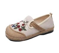 SYJYM Scarpe casual primaverili letterarie da donna con tacco piatto pigro casual bocca bassa cotone lino ricamato per le donne, 09, 37.5 EU
