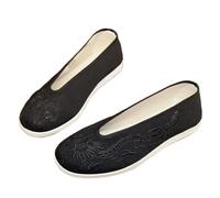 SYJYM - Scarpe da uomo in tessuto con suola morbida, ricamate, colore giallo e nero, con dragone rotondo, Drago nero., 43.5 EU
