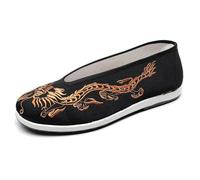 SYJYM - Scarpe da uomo in tessuto con suola morbida, ricamate, colore giallo e nero, con dragone rotondo, Drago dorato., 43.5 EU