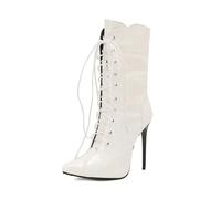 SYJYM Stivali da donna a metà polpaccio scozzese punta a spillo 12 cm cerniera lacci sexy festa incontri Bota, bianco, 43 1/3 EU