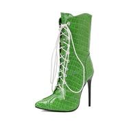 SYJYM Stivali da donna a metà polpaccio scozzese punta a spillo 12 cm cerniera lacci sexy festa incontri Bota, Verde, 42 1/3 EU