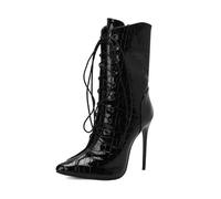 SYJYM Stivali da donna a metà polpaccio scozzese punta a spillo 12 cm cerniera lacci sexy festa incontri Bota, Nero , 39 1/3 EU
