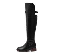 SYJYM Stivali da donna in pelle alla moda lunghi sopra il ginocchio alti fino alla coscia per fibbia piatta punta rotonda inverno sottile sottile, Nero , 34 1/3 EU