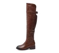 SYJYM Stivali da donna in pelle alla moda lunghi sopra il ginocchio alti fino alla coscia per fibbia piatta punta rotonda inverno sottile sottile, Marrone, 36 2/3 EU