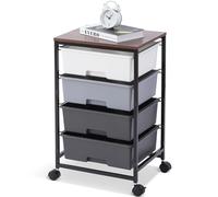 SYKIARIOL Carrello con 4 cassetti, multiuso su ruote, con piano in legno, per cucina, soggiorno, camera da letto, facile da spostare, grande capacità, 4 cassetti, grigio