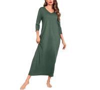 Sykooria Camicia da Notte Donna Cotone Lunga Maniche a 3/4, Scollo a V, Taglie Forti, Comoda Verde Scuro 3XL