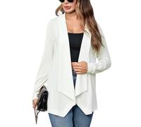 Sykooria Cardigan Lungo Leggero da Donna Cardigan a Maniche Lunghe Autunno Aperto Frontale Elegante Giacca Tinta Unita Casual Cappotto Lavorato a Maglia, Weiß L
