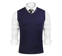 Sykooria Gilet da Uomo Senza Maniche Pullover con Scollo a V Gilet Lavorato a Maglia Pullover Invernale Classico Senza Maniche Maglione Lavorato a Maglia, Blu Scuro XXL