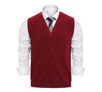 Sykooria Gilet Maglia Uomo Smanicato Cotone con Bottoni Cardigan Scollo a V Basic per Tutti i Giorni Ufficio Tempo Libero, Vino Rosso XL