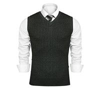 Sykooria Gilet Pullover Lavorato a Maglia da Uomo - Gilet Pullover Senza Maniche Pullover con Scollo a V Tinta Unita Maglione Lavorato a Maglia Senza Maniche Casual, Grigio Scuro S
