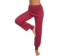 Sykooria Pantaloni da Yoga Larghi Harem da Donna Pantaloni Ragazza alla Moda con Lunghi Elastico Caviglia Pantalone per Jogging Sportivi Fitness - Vino Rosso S