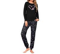 Sykooria Pigiama Donna Cotone Lungo 2 Pezzi Pigiami Invernale Donne Lungo Top Manica Lunga e Pantaloni A-Love+Nero XXL