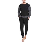 Sykooria Pigiama Uomo Invernale Cotone Lungo Due Pezzi Set Caldo Maniche Lunghe e Pantaloni Lunghi 947-Nero 3XL