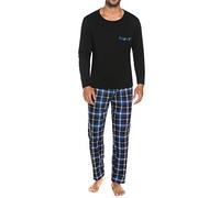 Sykooria Pigiama Uomo Invernali Pigiama Uomo Cotone Lungo Pigiama Due Pezzi Set Pigiama Caldo Pigiami da Uomo Maniche Lunghe e Pantaloni Lunghi 804-Blu XXL