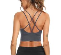 Sykooria Reggiseno Sportivo Donna Top Reggiseno Senza Ferretto con Imbottito Top Fitness Supporto Bustino per Yoga Running Grigio XL