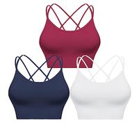 Sykooria Reggiseno Sportivo Donna Top Reggiseno Senza Ferretto con Imbottito Top Fitness Supporto Bustino per Yoga Running Bianco+Blu+Rosso L