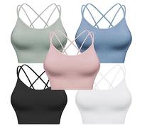 Sykooria Reggiseno Sportivo Donna Top Reggiseno Senza Ferretto con Imbottito Top Fitness Supporto Bustino per Yoga Running Nero+Blu Chiaro+Bianco+Verde+Nude M