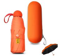 Sykrawki Ombrello da Viaggio Pieghevole 8 Ossa Portatile, ombrello da viaggio, ombrello di piccole dimensioni con protezione UV, ombrello antivento con copertura a capsula (Pompelmo Arancia)