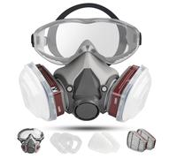 sykua Maschera Antigas con Occhiali di Sicurezza e Filtro, Maschera Respiratoria Riutilizzabile Antipolvere, Maschera per Levigatura, Lavori Edili, Verniciatura a Spruzzo, Prodotti Chimici, Taglio