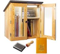 Sylbray Piccola scatola per biblioteca all'aperto con luci a LED e accessori, scatola impermeabile per biblioteche all'aperto, in solido legno di larice europeo, scatola per biblioteca comunale