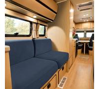 SYLC Carovana Copricuscino Per Divano, Jacquard Copricuscino Divano Per Roulotte Con 2 Cinghie, Fodere Per Cuscini Per RV Auto Panchina (Denim blue,W 94-122 cm, D 26-40 cm)